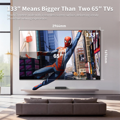 133 inch projector screen size comparison: 2x larger than a 65-inch TV