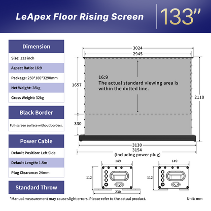 WUPRO Cinema LeApex ALR Smart Motorized Floor Rising Screen Black Crystal