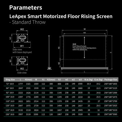 WUPRO Cinema LeApex Smart Motorized Floor Rising Screen Soft Matte Grey