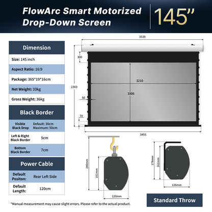 WUPRO Cinema FlowArc Écran de projection motorisé à déploiement automatique, couleur gris mat doux