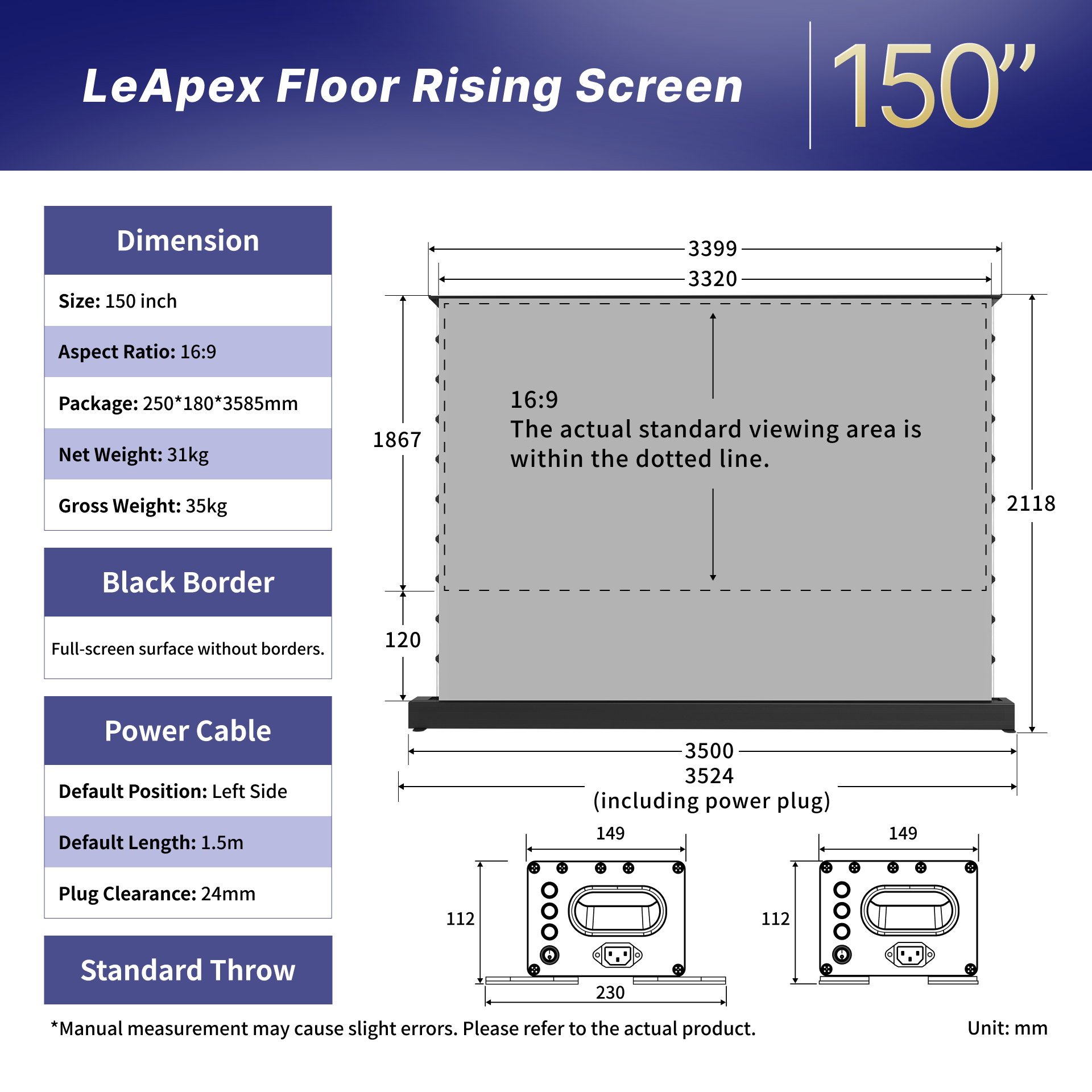 WUPRO Cinema LeApex ALR Smart Motorized Floor Rising Screen Black Crystal
