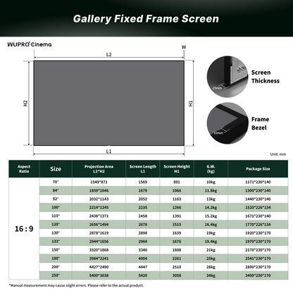 WUPRO Cinema Gallery CLR Fixed Frame Screen BSP