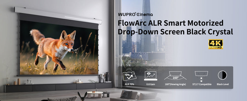 WUPRO Cinema FlowArc ALR Smart Motorisierte Drop-Down-Leinwand Schwarzer Kristall
