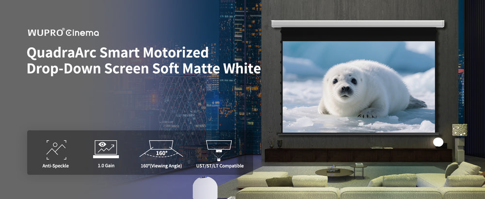 WUPRO Cinema QuadraArc Smart Motorisierte Drop-Down-Leinwand, weiches Mattweiß