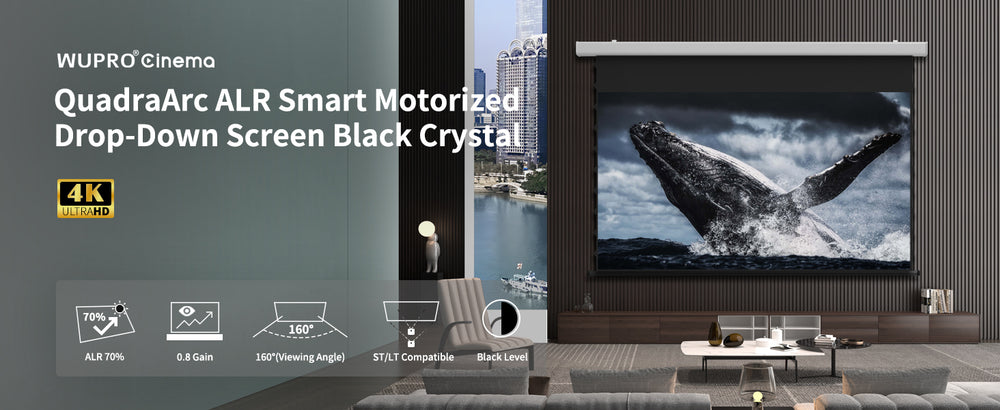 WUPRO Cinema QuadraArc ALR Smart Motorisierte Drop-Down-Leinwand Schwarzer Kristall