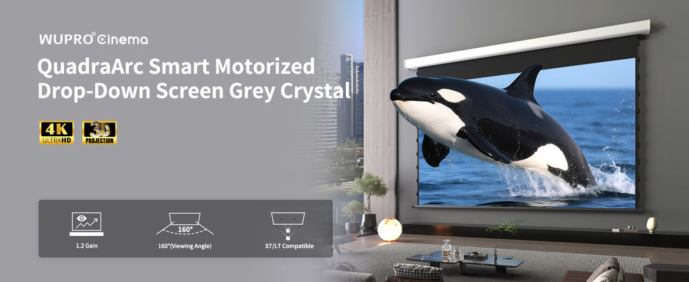 WUPRO Cinema QuadraArc Smart Motorisierte Klappleinwand, Grauer Kristall