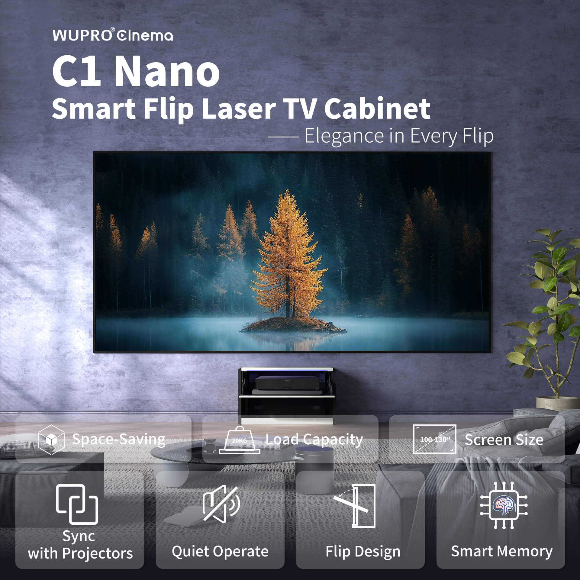 WUPRO Cinema Smart Laser TV Cabinet Flip Design C1 Nano