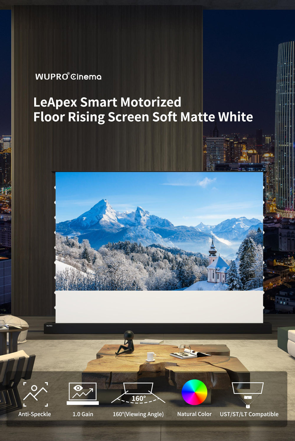 WUPRO Cinema LeApex Smart Motorisierte Boden-Hebeleinwand, weiches Mattweiß