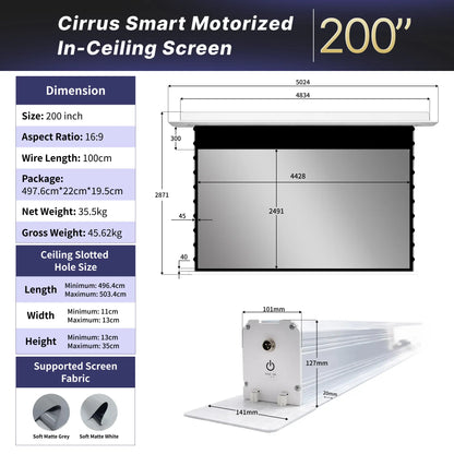 WUPRO Cinema Cirrus Motorisierte Deckenleinwand