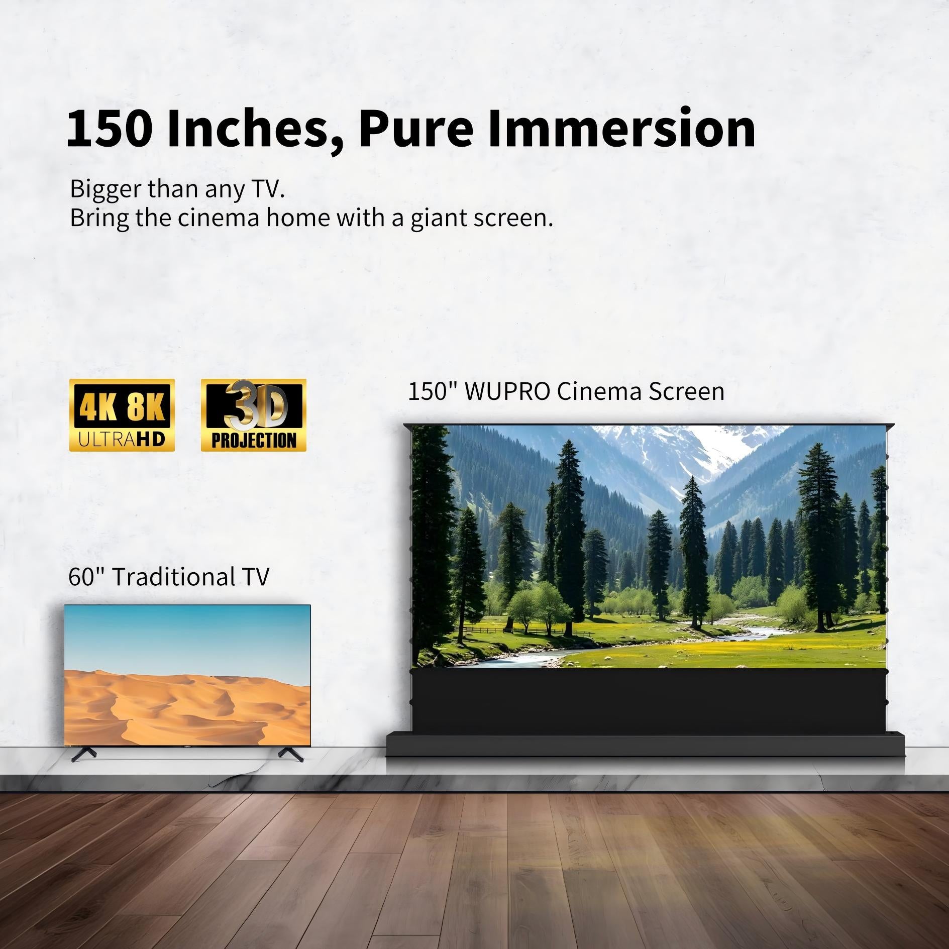 WUPRO Cinema 150 Inch CLR Smart Motorized Floor Rising Screen Lenticular UST