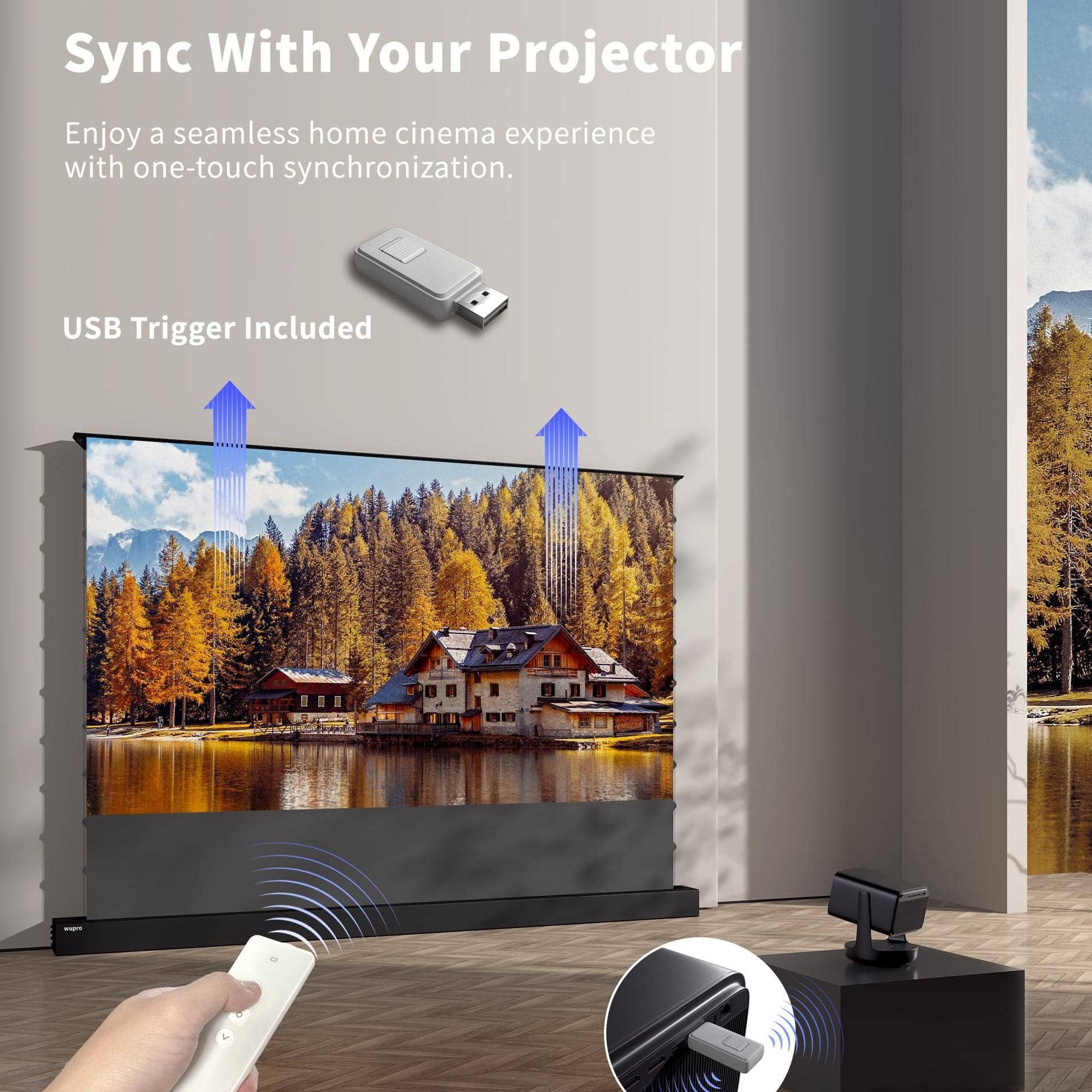 WUPRO Cinema LeApex Smart Motorized Floor Rising Screen Grey Crystal