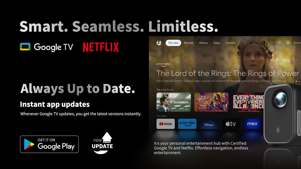 WUPRO Cinema G2 Galaxy Two Smart-Projektor | Zertifiziertes Google TV & Netflix | Natives 1080P & 200 ISO Lumen