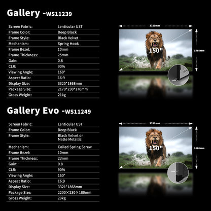 WUPRO Cinema 150" Gallery Series CLR Fixed Frame Screen Lenticular UST