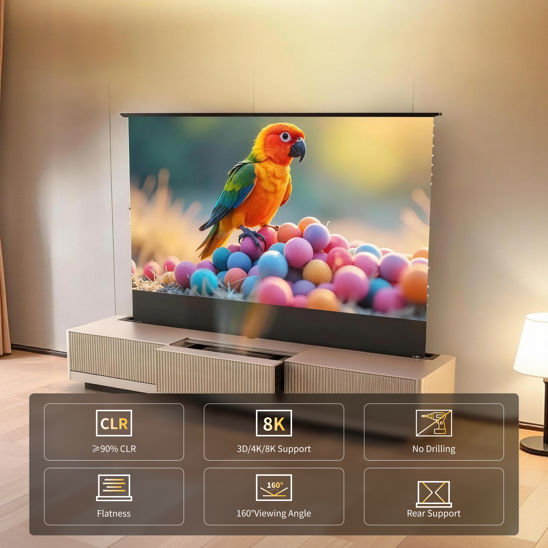 WUPRO Cinema SILVERFOX Invisible Ultra Short Throw Projector Laser TV Cabinet