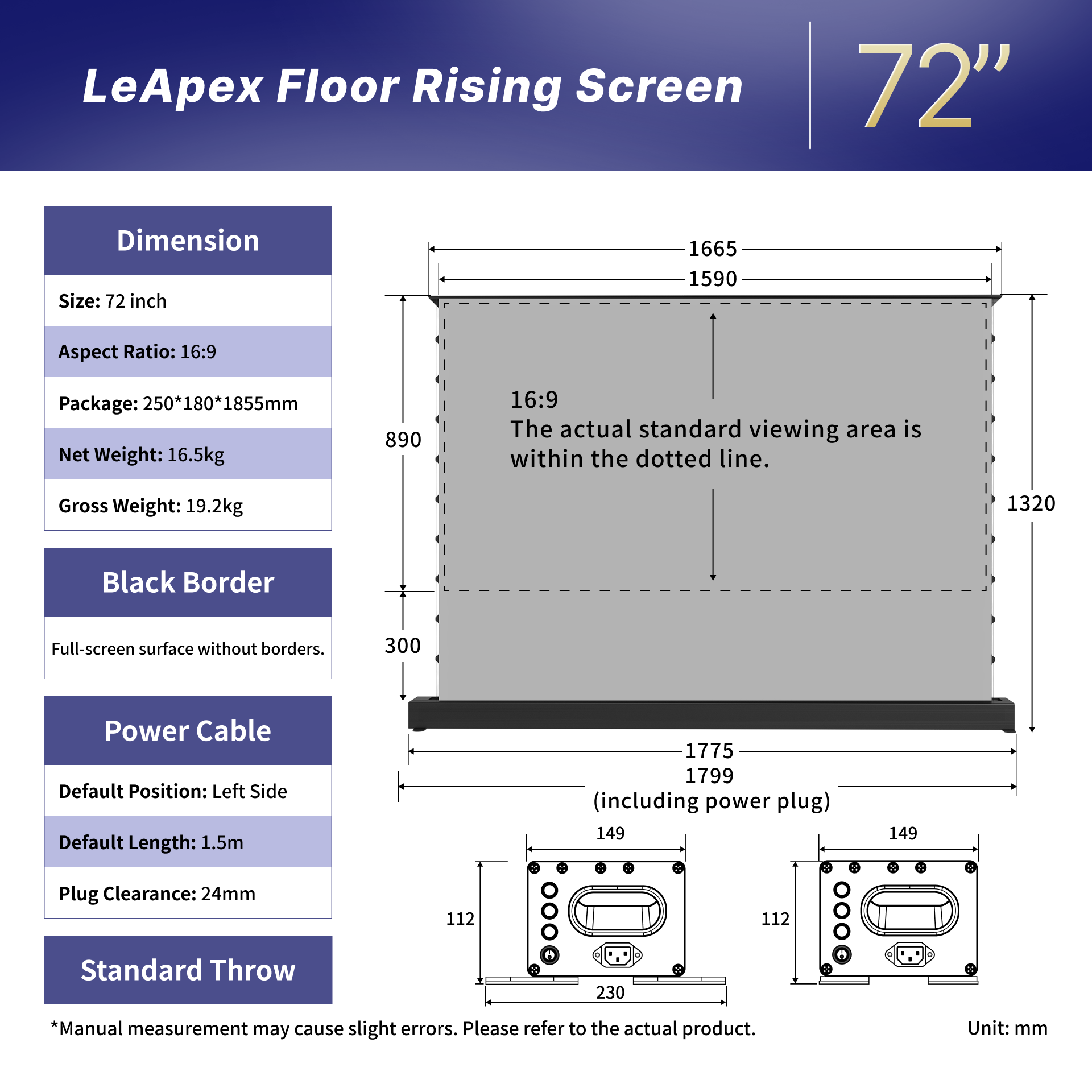 WUPRO Cinema LeApex ALR Smart Motorized Floor Rising Screen Black Crystal