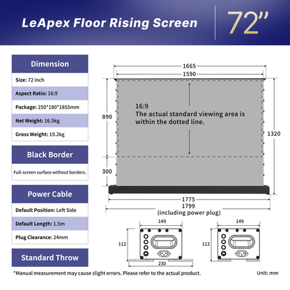 WUPRO Cinema LeApex ALR Smart Motorized Floor Rising Screen Black Crystal