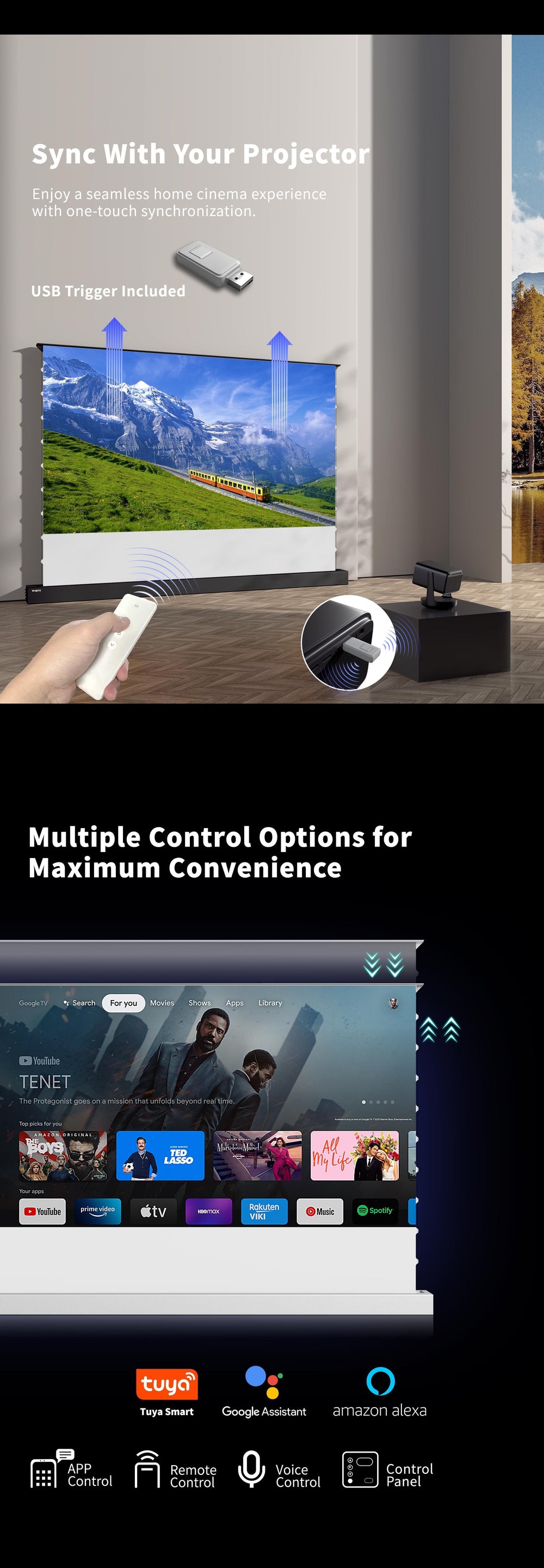 WUPRO Cinema LeApex Smart Motorisierte Boden-Hebeleinwand, weiches Mattweiß