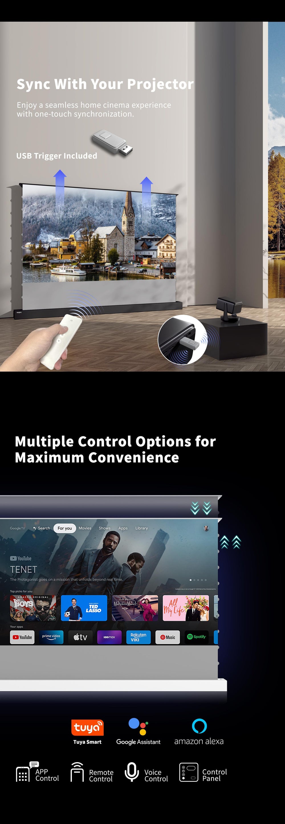 WUPRO Cinema LeApex Smart Motorisierte Boden-Hebeleinwand, weiches Mattgrau