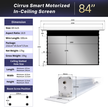 WUPRO Cinema Cirrus Smart Motorized In-Ceiling Screen