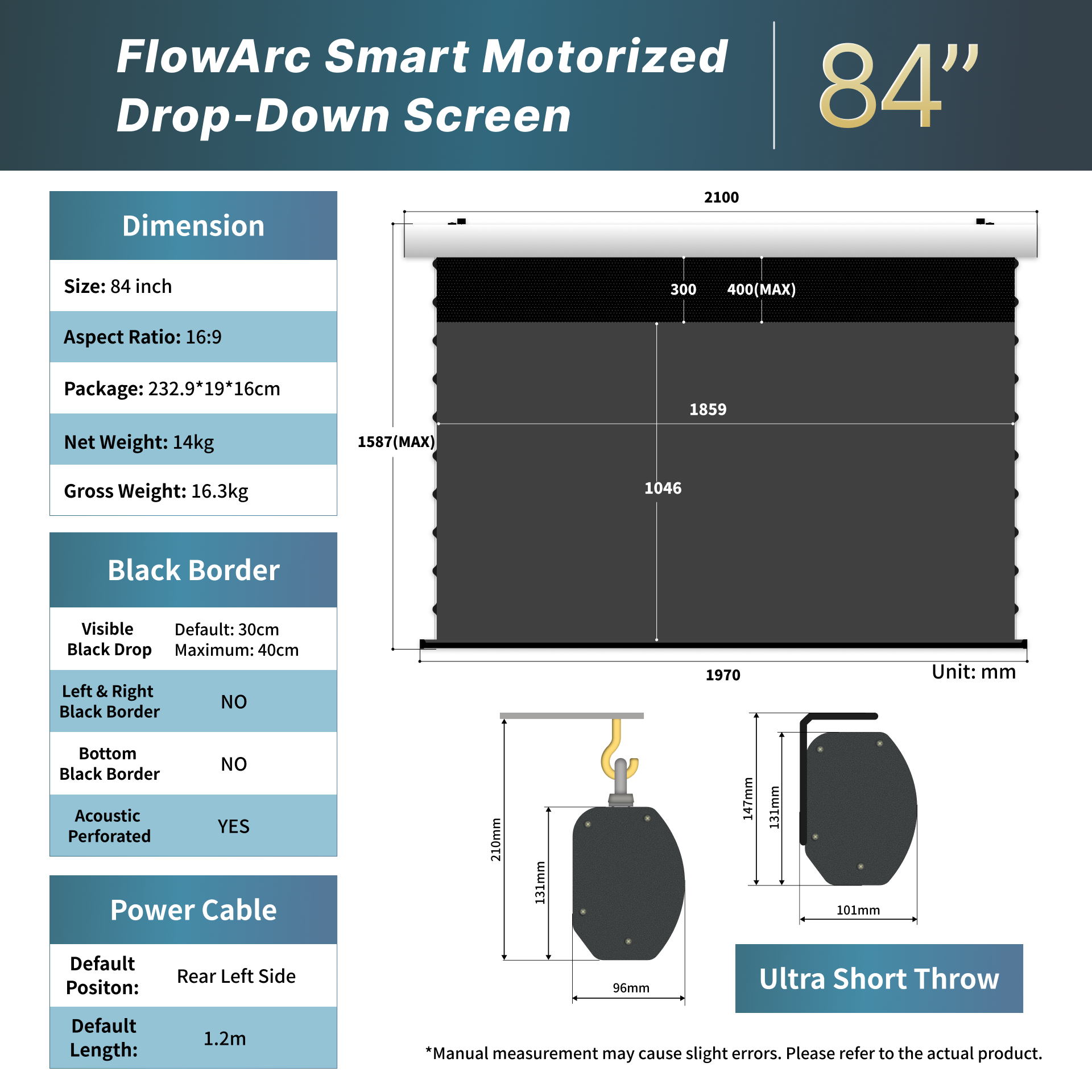 WUPRO Cinema FlowArc CLR Smart Motorized Drop-Down Screen CBSP