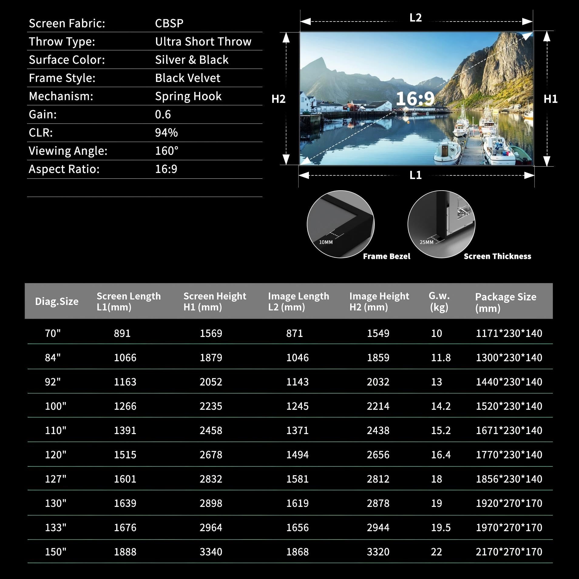 WUPRO Cinema Gallery CLR Fixed Frame Screen CBSP
