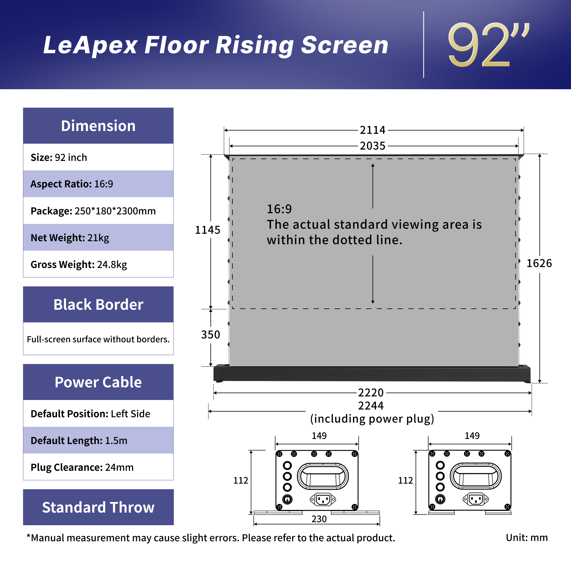 WUPRO Cinema LeApex ALR Smart Motorized Floor Rising Screen Black Crystal