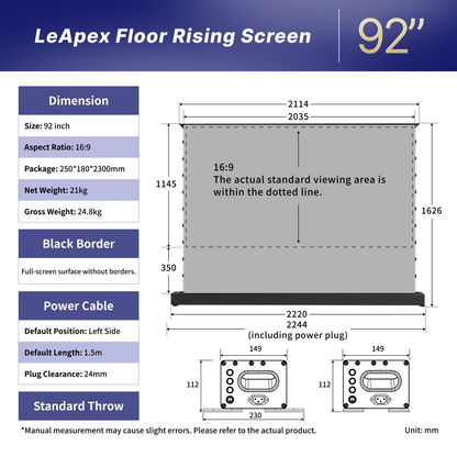 WUPRO Cinema LeApex ALR Smart Motorized Floor Rising Screen Black Crystal