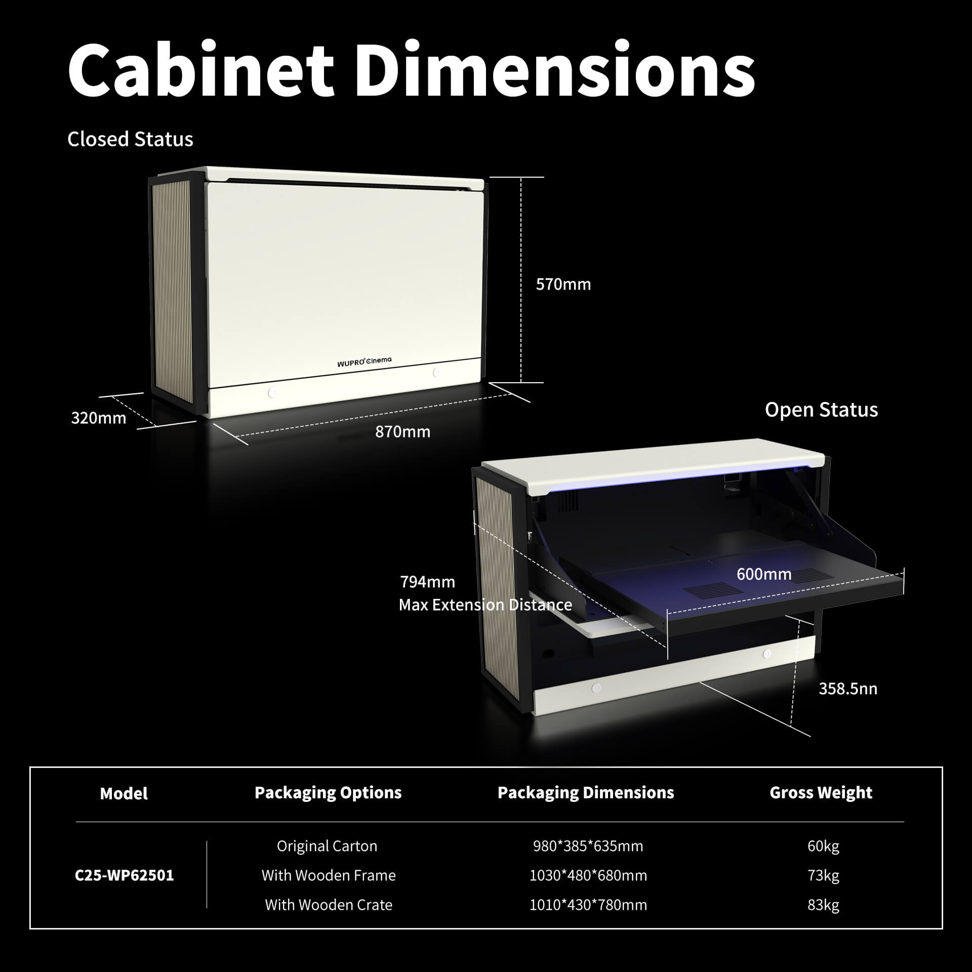 WUPRO Cinema Smart Laser TV Cabinet Flip Design C1 Nano