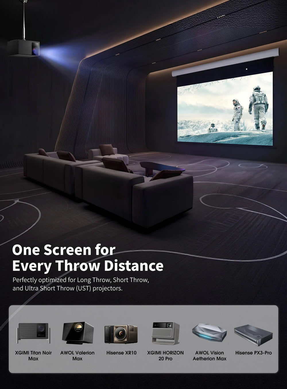 WUPRO Cinema FlowArc woven AT screen compatible with XGIMI, Valerion, Hisense and other RGB triple laser projectors