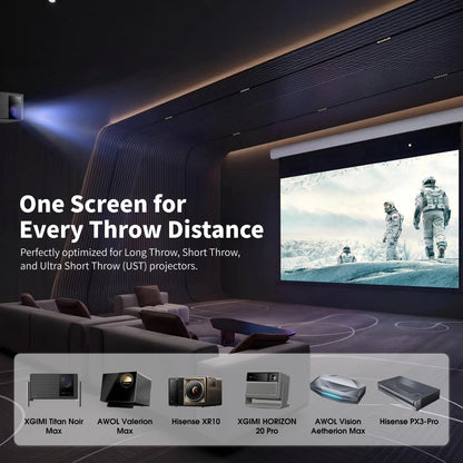 FlowArc Woven AT screen compatible with many leading RGB triple-laser projector models