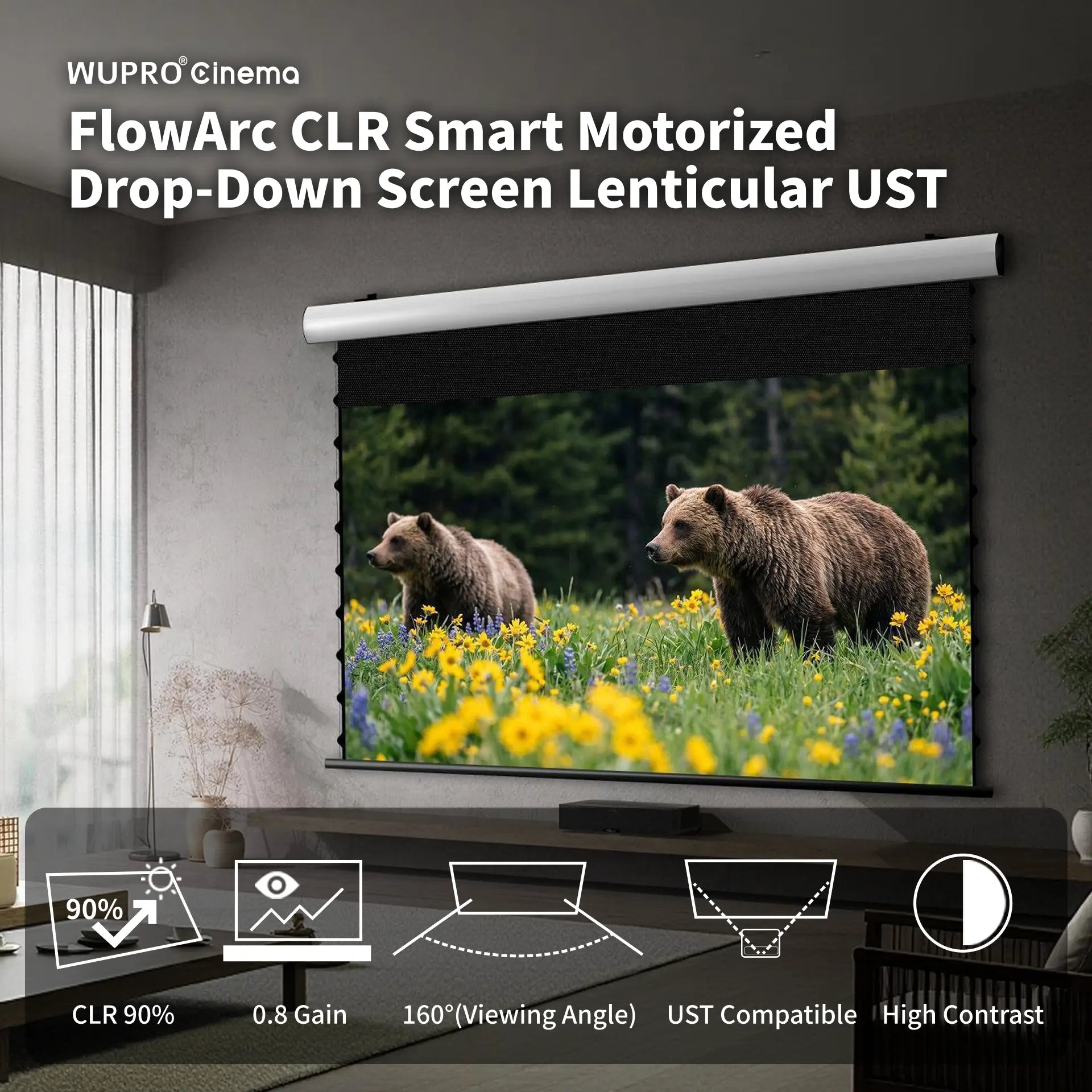 FlowArc Lenticular UST CLR ALR drop-down screen for ust projectors up to 150 inches