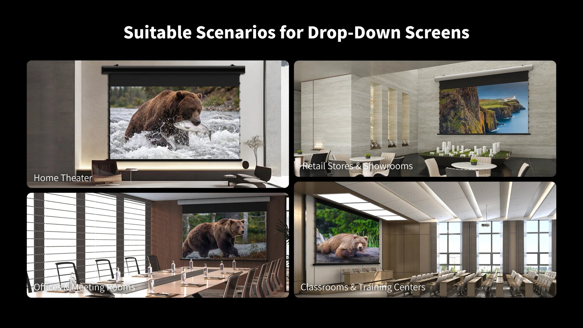 FlowArc Lenticular UST CLR ALR drop-down screen for home theater, office and versatile viewing environments