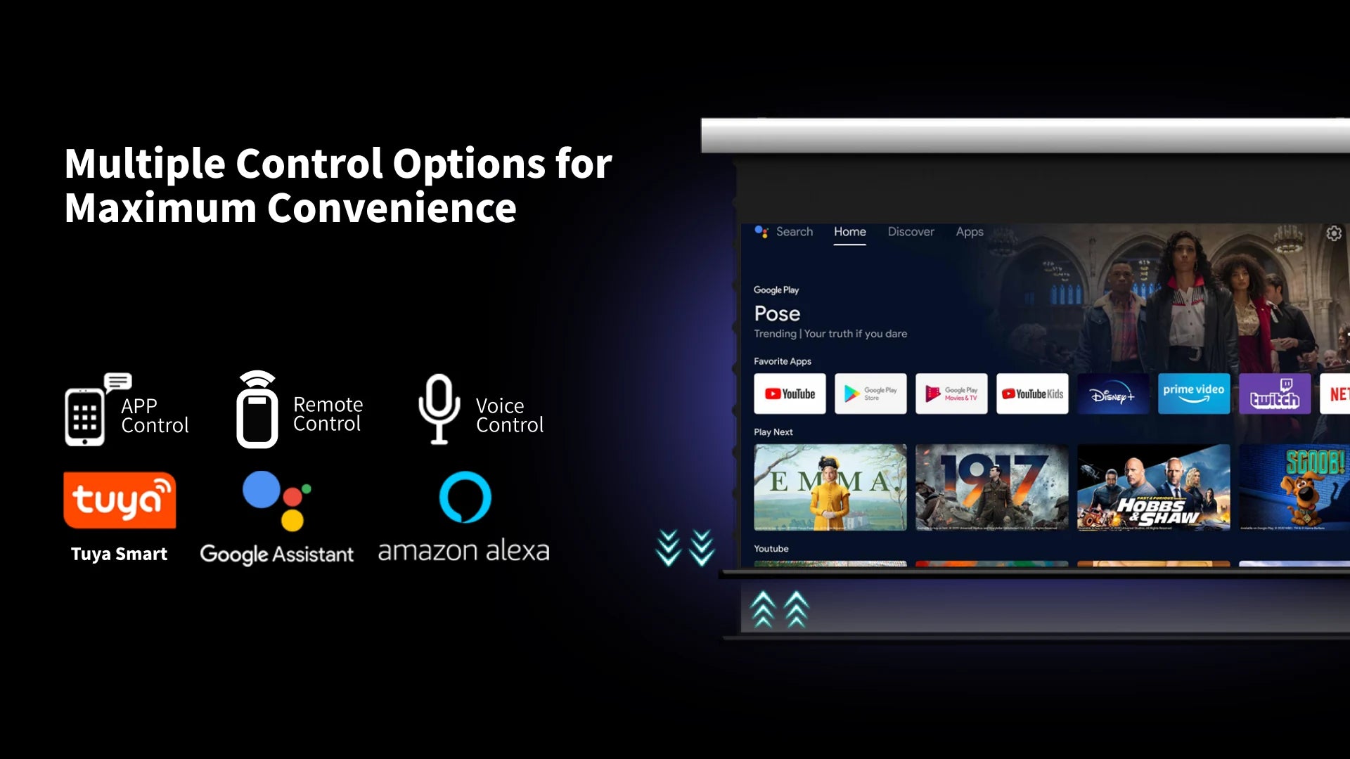 FlowArc Lenticular UST CLR ALR drop-down screen with smart home integration and convenient control
