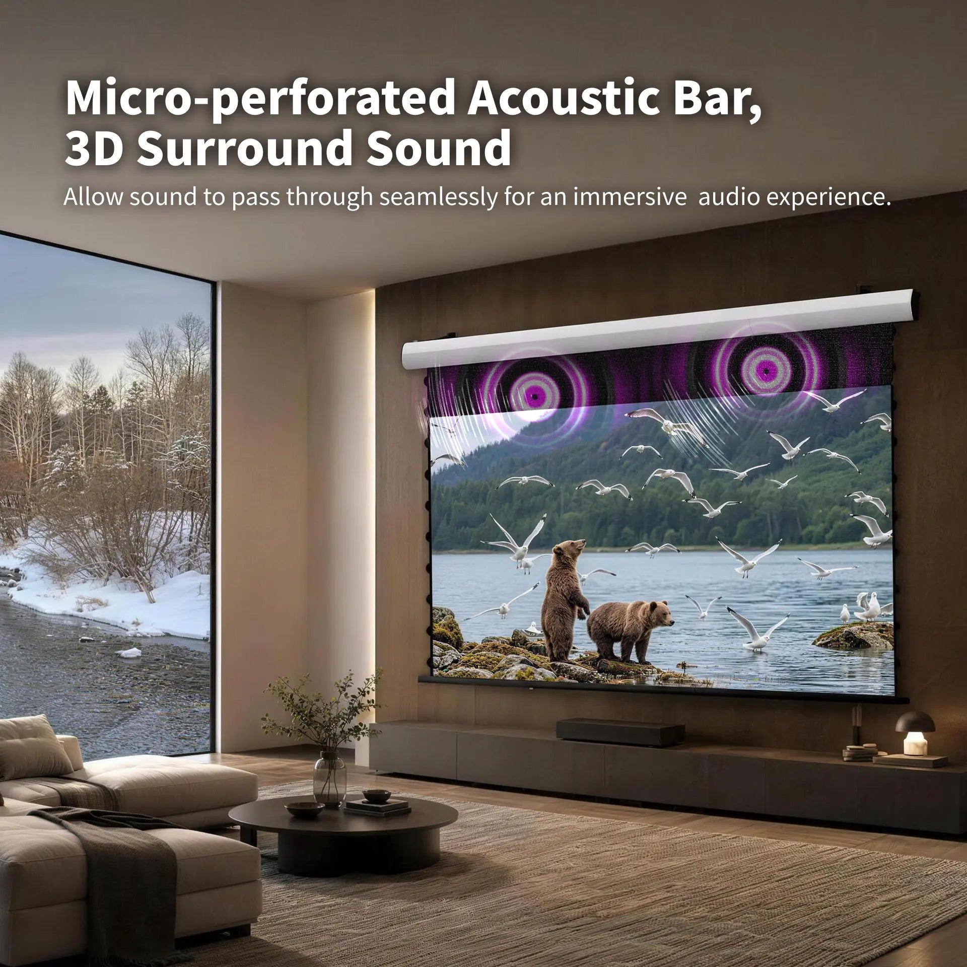 FlowArc Lenticular UST CLR ALR screen with acoustic black drop