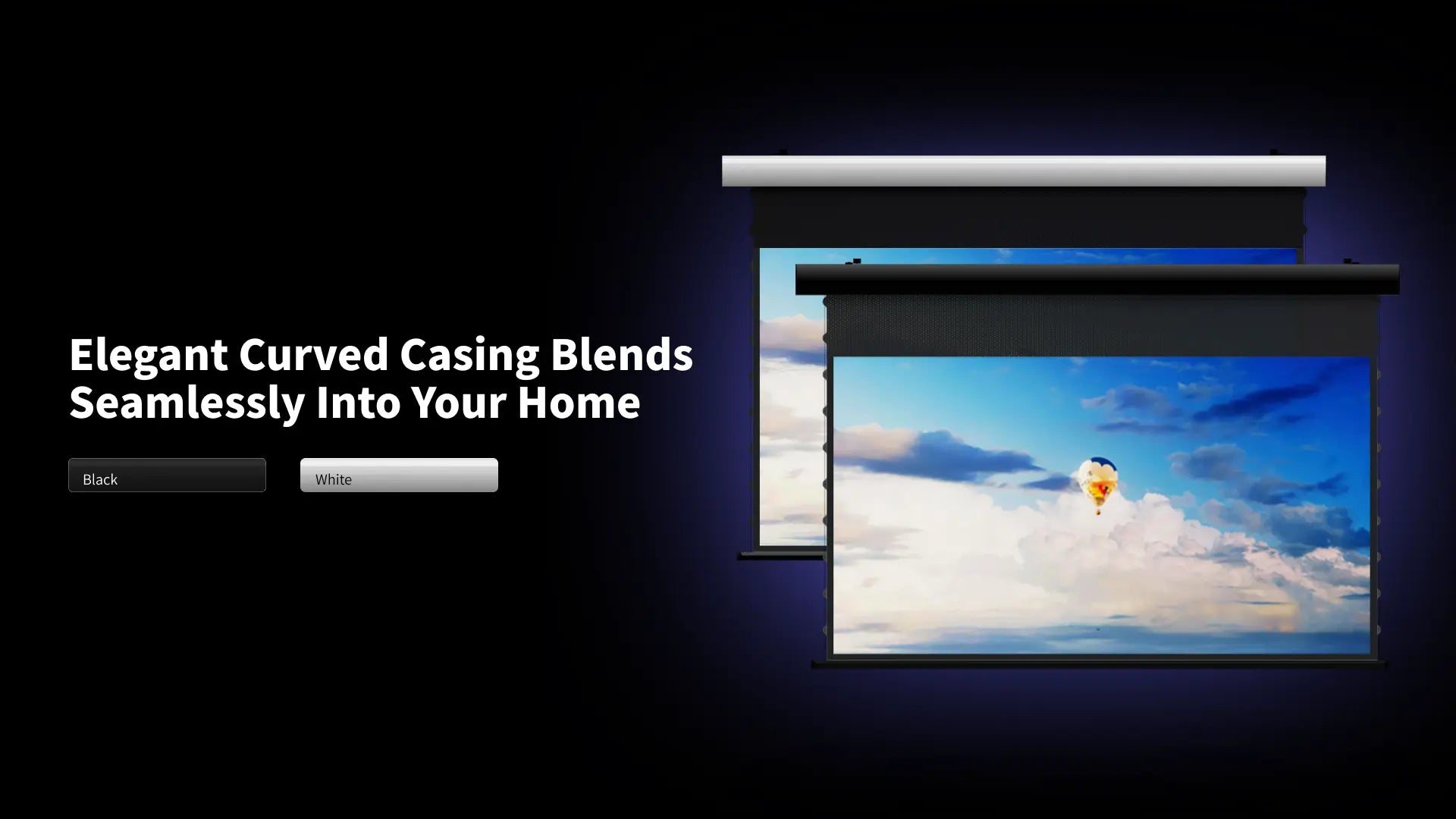 FlowArc woven acoustically transparent drop-down screen with optional black or white motorized housing design