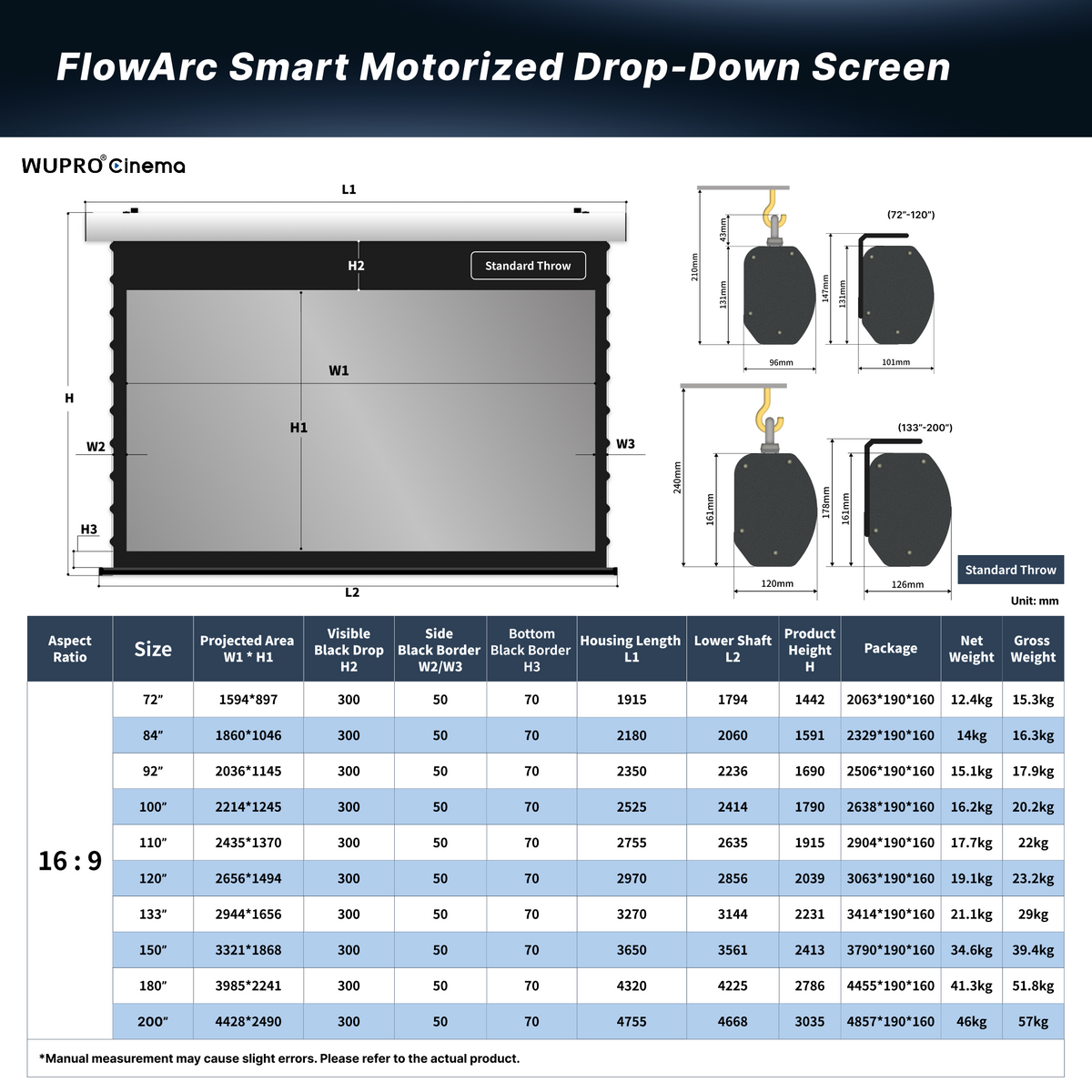 WUPRO Cinema FlowArc Smart Motorized Drop-Down Screen Soft Matte Grey