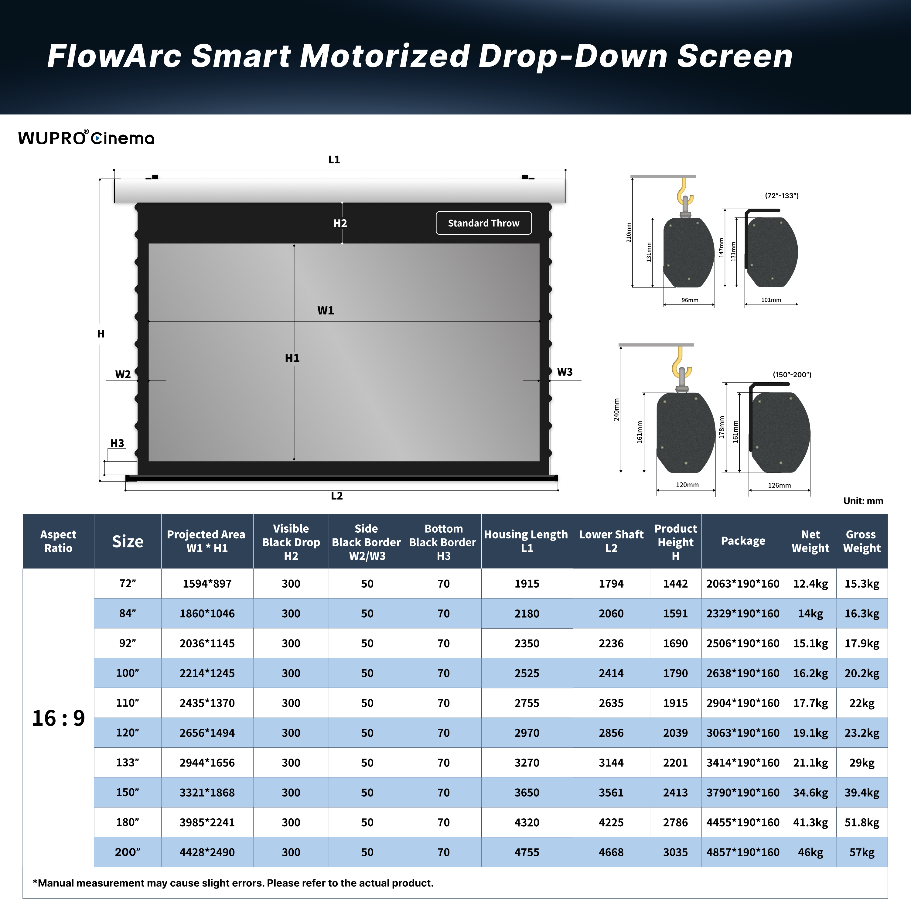 WUPRO Cinema FlowArc Smart Motorized Drop-Down Screen Soft Matte White