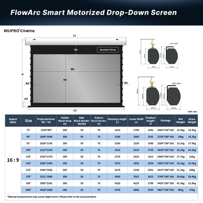 WUPRO Cinema FlowArc Smart Motorized Drop-Down Screen Soft Matte White