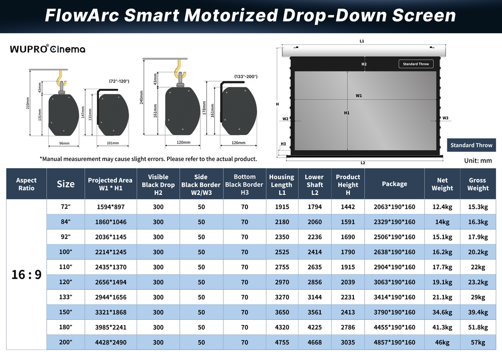 WUPRO Cinema FlowArc Smart Motorisierte Klappleinwand, Grauer Kristall