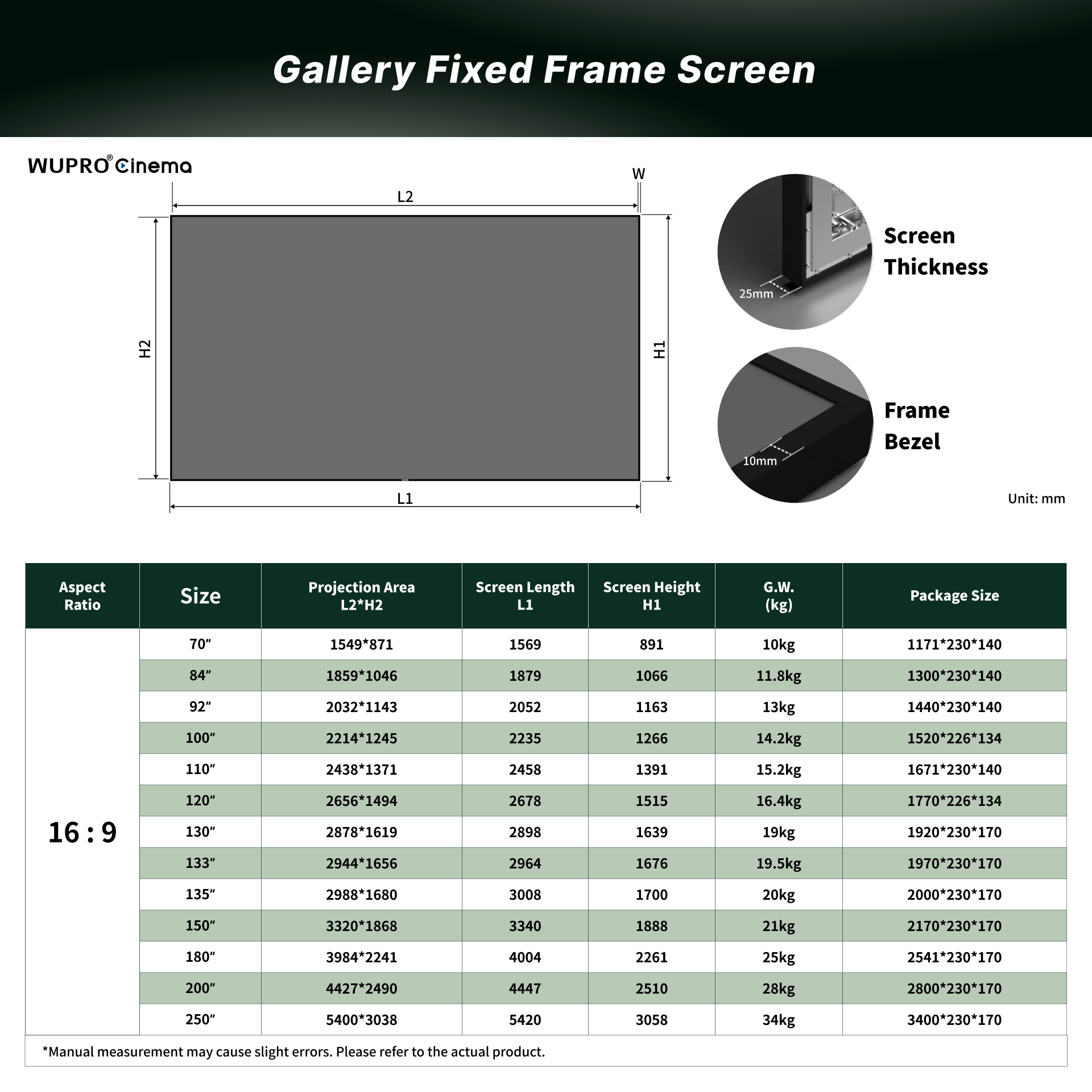 WUPRO Cinema Gallery Series CLR Anti-Speckle Fixed Frame Screen Lenticular LT