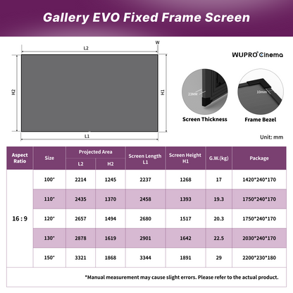 WUPRO Cinema Gallery Series CLR Anti-Speckle Fixed Frame Screen Lenticular LT
