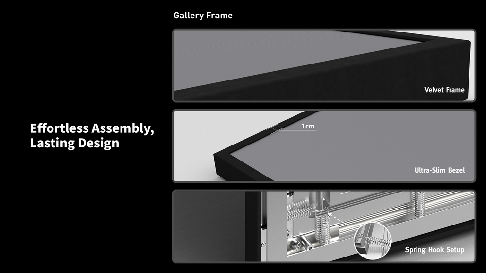 Ultra slim frame design for WUPRO Gallery KBSP 133 inch seamless projector screen