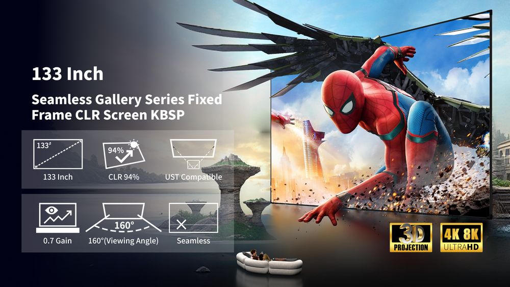 WUPRO Gallery KBSP 133 inch seamless CLR fixed frame screen for ultra short throw projectors