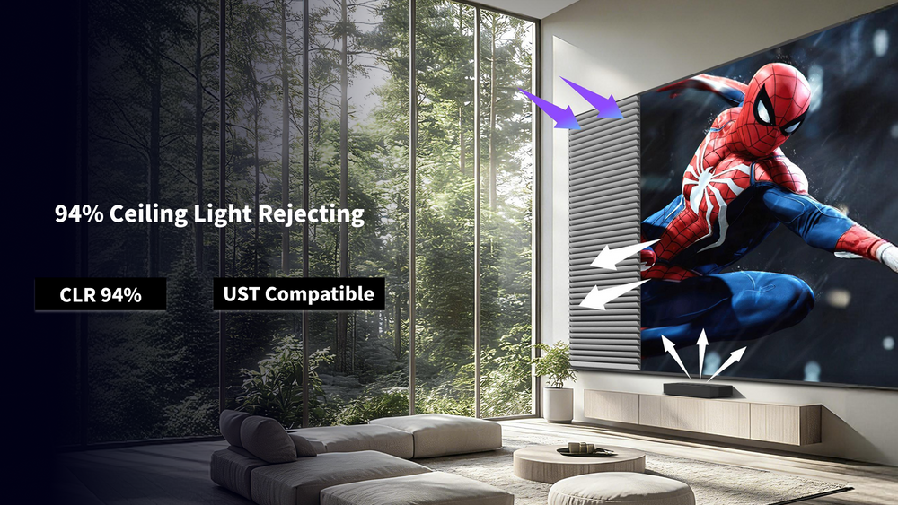 WUPRO Gallery KBSP 133 inch seamless UST screen with optical lenticular light rejecting structure