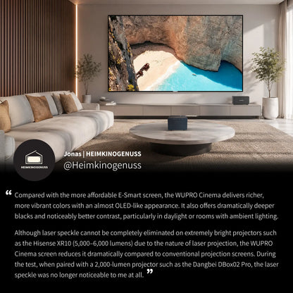 WUPRO Cinema delivers richer, more vibrant colors with an almost OLED-like appearance. It also offers dramatically deeper blacks and noticeably better contrast, particularly in daylight or rooms with ambient lighting