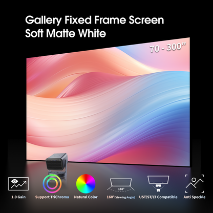 WUPRO Cinema Large size soft matte white fixed frame projector screen available from 70 to 300 inch for home theater cinema room setup for both ust and long throw projector