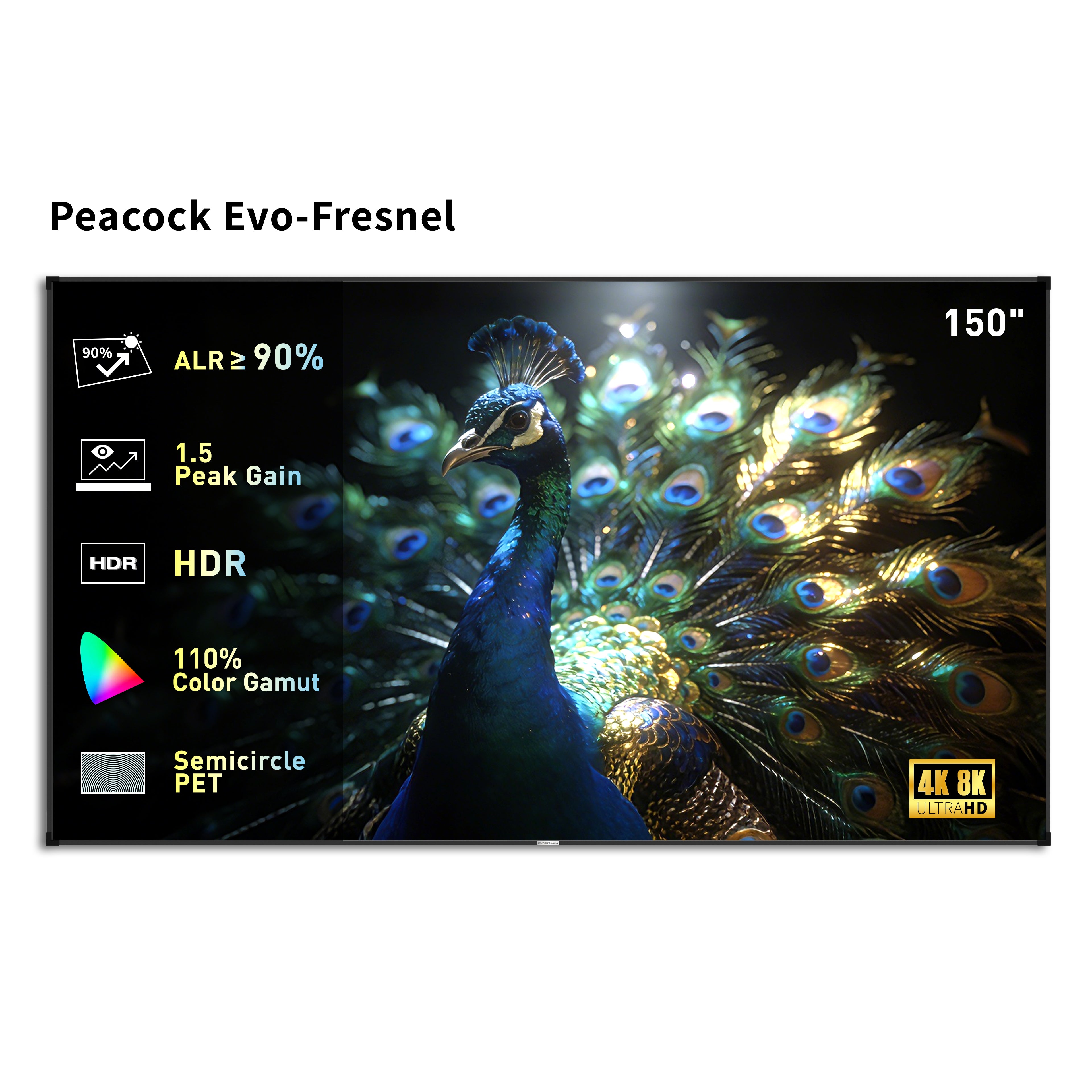 Écran de projection WUPRO Cinema 150 pouces sans raccord, à cadre fixe, Fresnel, ALR Peacock Evo