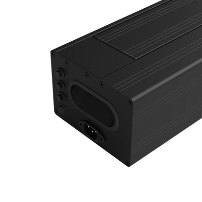 WUPRO motorized floor rising screen with sleek black finish and dual handles for modern home theaters