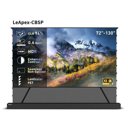 72 inch -130 inch WUPRO Cinema motorized floor rising UST CLR projector screen in a bright living room setup