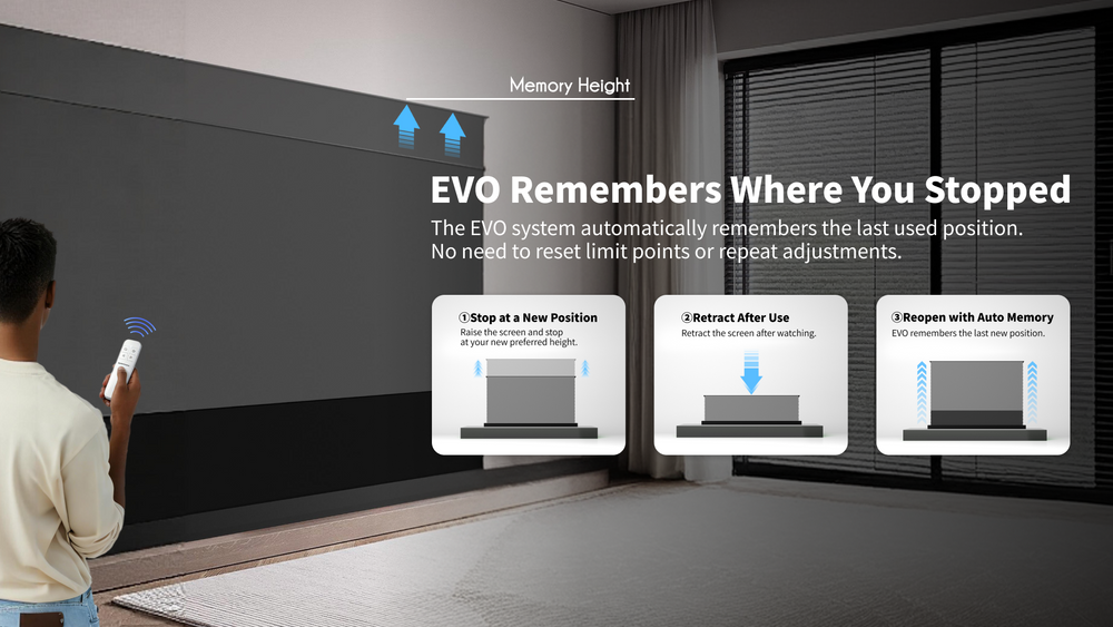 Setting custom heights with LeApex EVO Smart Memory Positioning for automatic and precise screen deployment